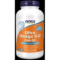 NOW Ultra omega-3 s vitamínem D, 300 DHA / 600 EPA, 180 softgel kapslí