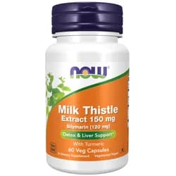 NOW Milk Thistle Extract with Turmeric, Ostropestřec mariánský extrakt s kurkumou, 150 mg, 60 rostlinných kapslí