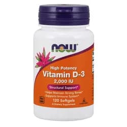 NOW Vitamin D3, 2000 IU, 120 softgel kapslí