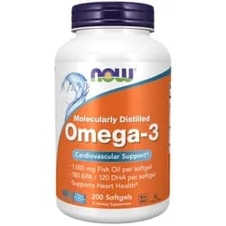 NOW Omega-3, molekulárně destilované, 200 softgelových kapslí